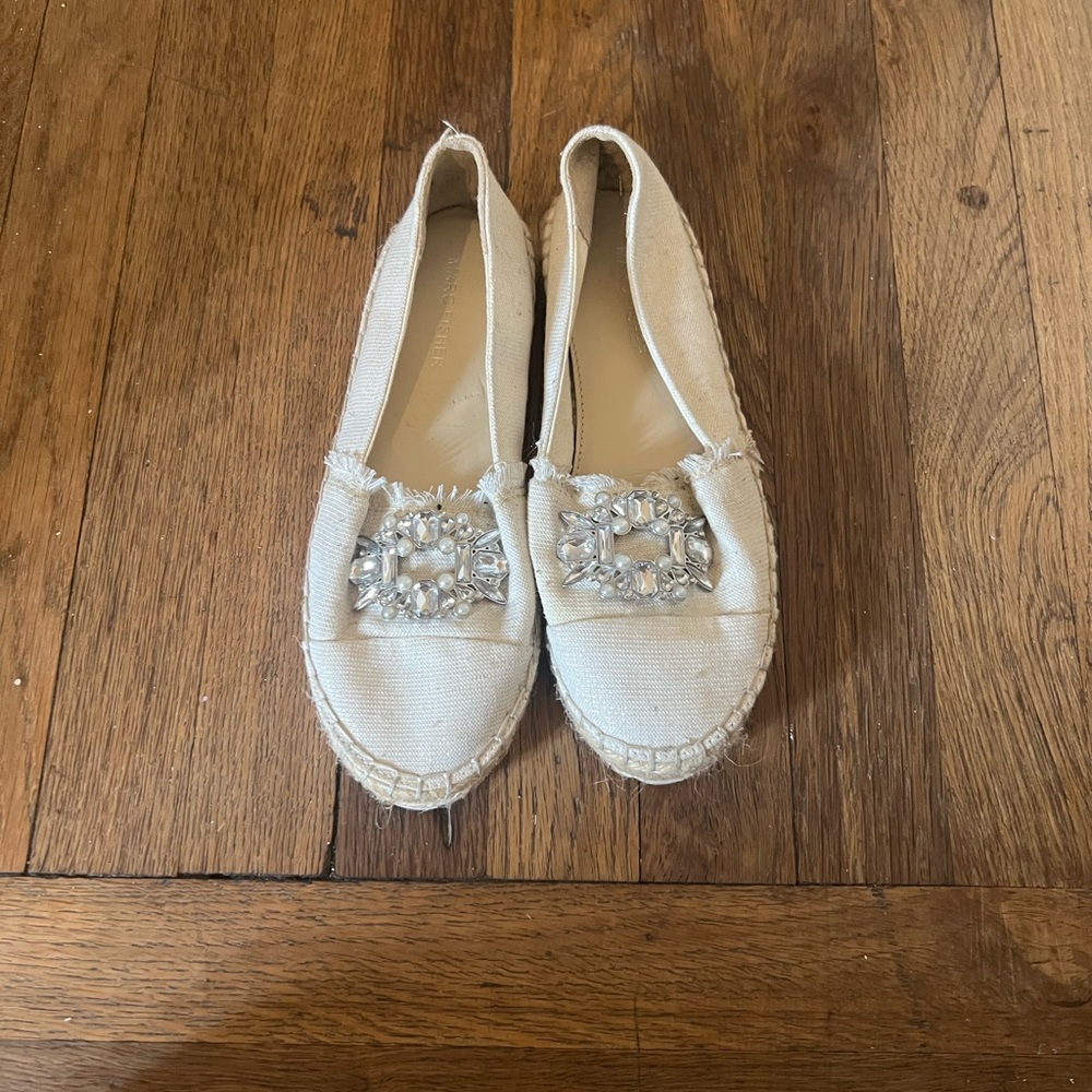 Marc Fisher Cream Loafers with Embellishments